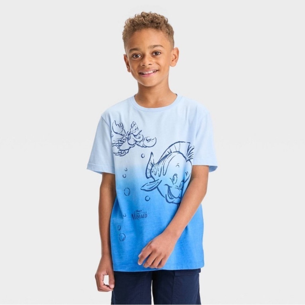 Disney Little Mermaid Blue T-Shirt Short Sleeve Flounder And Sebastian 3T 4T